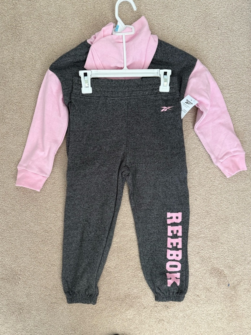 Reebok Girls Charcoal & Pink Sweatshirt Jogger Set - Picture 3 of 4
